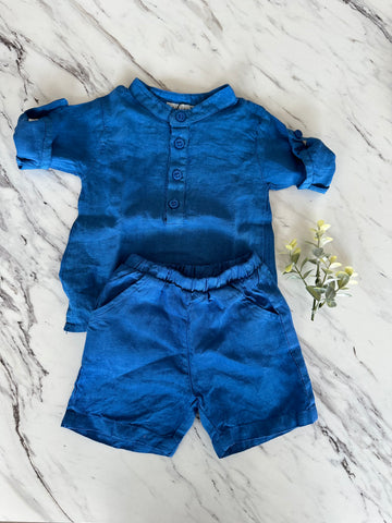 Yell-Oh Strong Blue Linen Bermuda Short