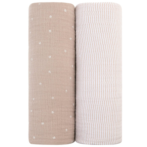 Ely's & Co Mauve Tulip+ Stripes Muslin Swaddle Pack