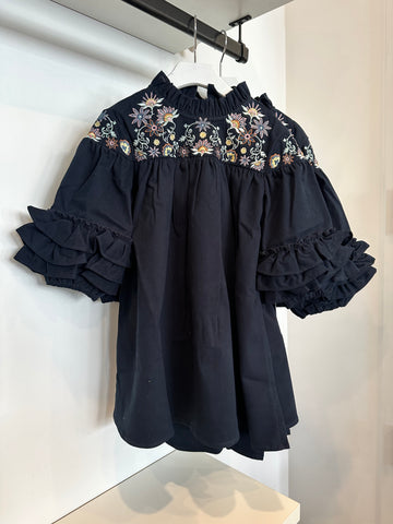 Coco Au Lait Blue Night Embroidered Velvet Dress