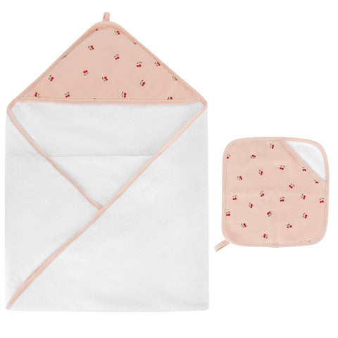 Ely's & Co Red Cherry Hooded Towel + Washcloth Set