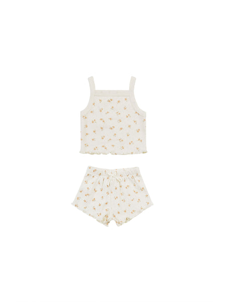 Quincy Mae Ditsy Melon Pointelle Tank + Shortie Set