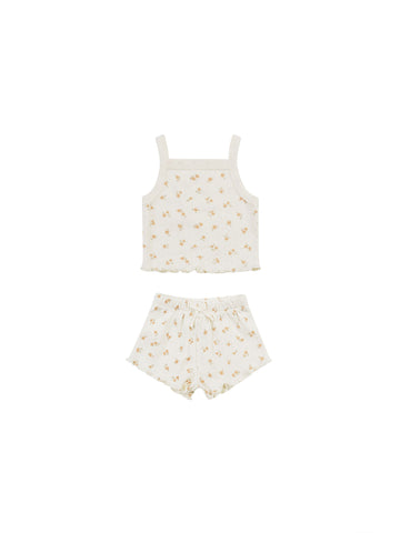 Quincy Mae Ditsy Melon Pointelle Tank + Shortie Set