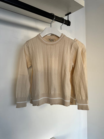 Nupkeet Sand Long Sleeve Trim Crew Neck Sweater