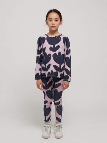 Bobo Choses Lavender Retro Flowers All Over Balloon Sleeve T-shirt