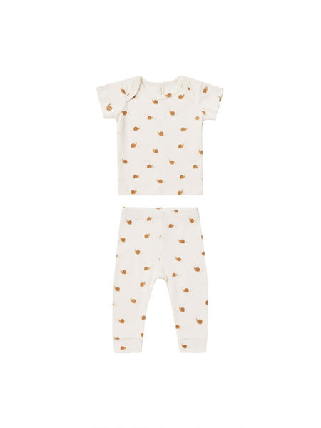Quincy Mae Ivory Snails Ribbed Short Sleeve Tee + Legging Set