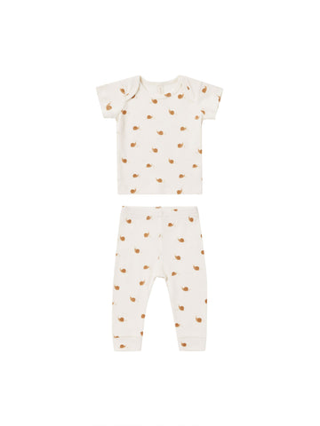 Quincy Mae Ivory Snails Ribbed Short Sleeve Tee + Legging Set