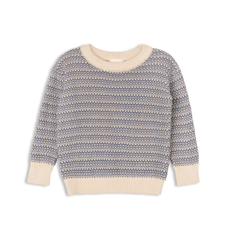 Ely's & Co Looms Distressed Blue & Ivory Knit Sweater