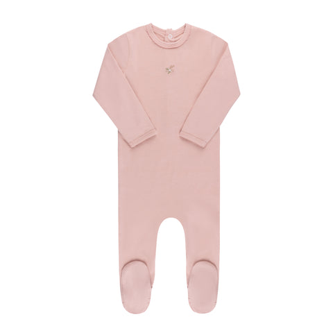 Ely's & Co Pink Embroidered Flower Ribbed Footie
