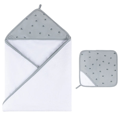 Ely's & Co Blue Cherry Hooded Towel + Washcloth Set