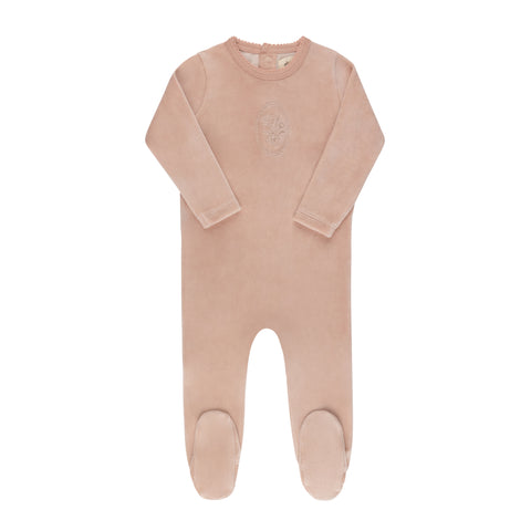 Ely's & Co Pink Velour Center Floral Footie