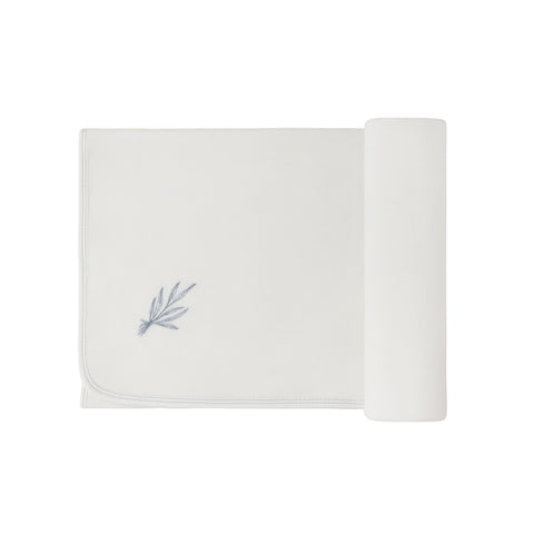 Ely's & Co Ivory/Blue Velour Center Floral Blanket