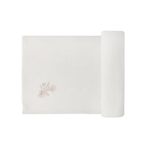 Ely's & Co Ivory/Rosegold Velour Center Floral Blanket