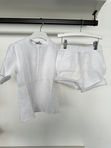 Yell-Oh White Linen Bermuda Short