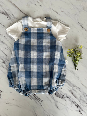 Teddy & Minou Blue Check Romper + Shirt