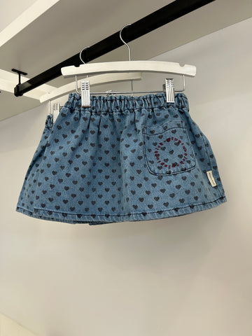 Piupiuchick Short Washed Blue Denim Hearts Skirt