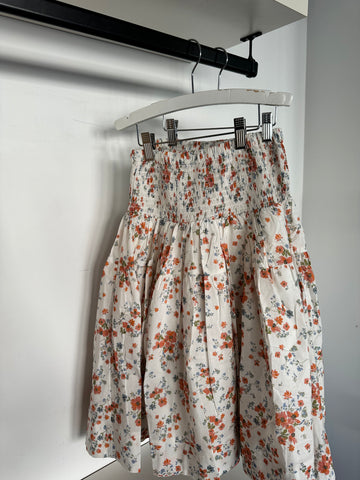 Petite Pink Coral Floral Shirred Midi Skirt