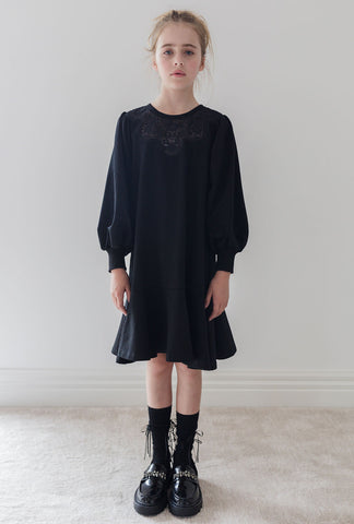 Steph Black Crochet Yoke Sweat Dress