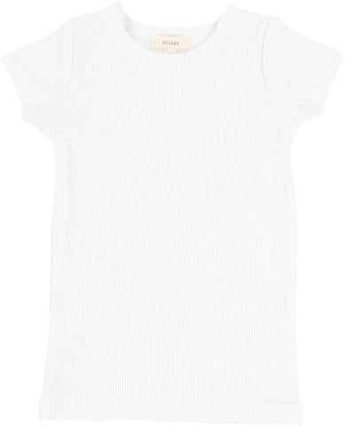 Lil Legs Pure White Ribbed Short Sleeve Tee