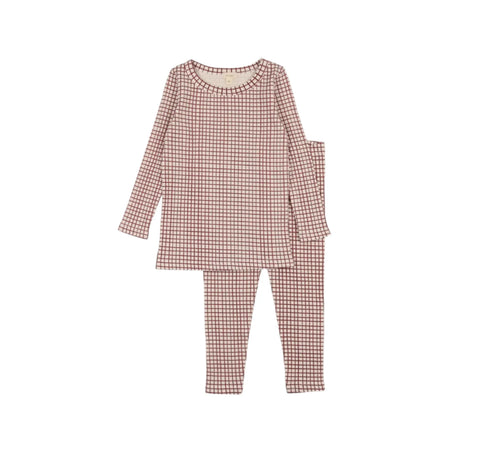 Lil Legs Red Windowpane Printed Long Sleeve Lounge Set