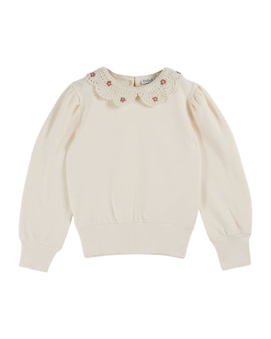 Emile et Ida Cream Crochet Collar Sweatshirt