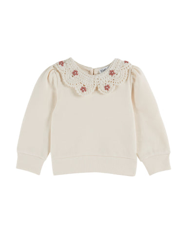 Emile et Ida Baby Cream Crochet Collar Sweatshirt