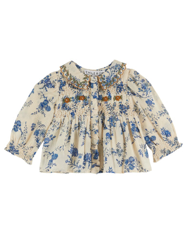 Emile et Ida Baby Blue Orchid Blouse + Bloomer Set