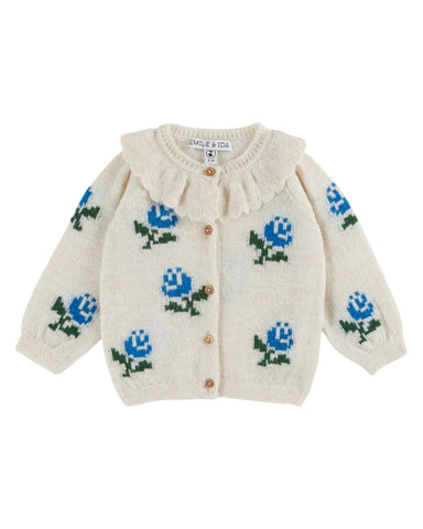 Emile et Ida Baby Ecru Flowers Cardigan