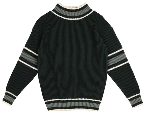 Belati Forest Green Mock Neck Sleeve Stripe Knit