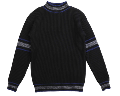 Belati Navy Mock Neck Sleeve Stripe Knit