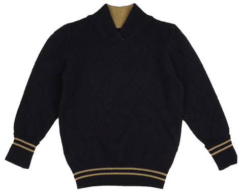 Belati Navy Diamond Pointelle V Neck Knit