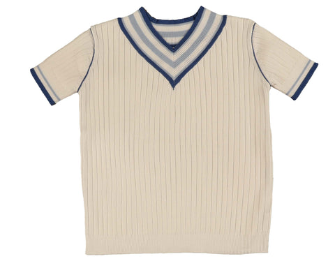 Belati Cobalt Striped Edges V-neck SS Knit
