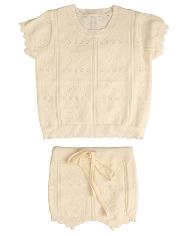 Belati Ivory Pointelle Knit Set