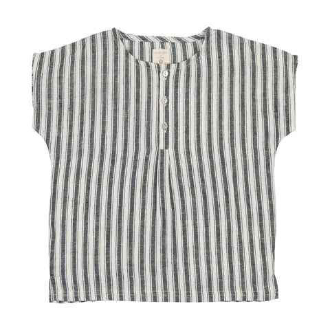 Lil Legs Navy Stripe Pleated Button Shirt