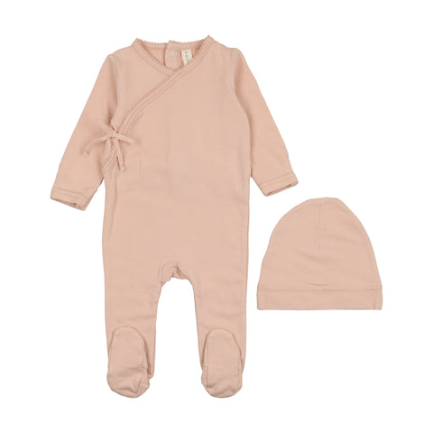 Lilette Pale Pink Brushed Cotton Wrapover Footie & Hat Set