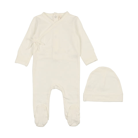 Lilette Winter White Brushed Cotton Wrapover Footie & Hat Set