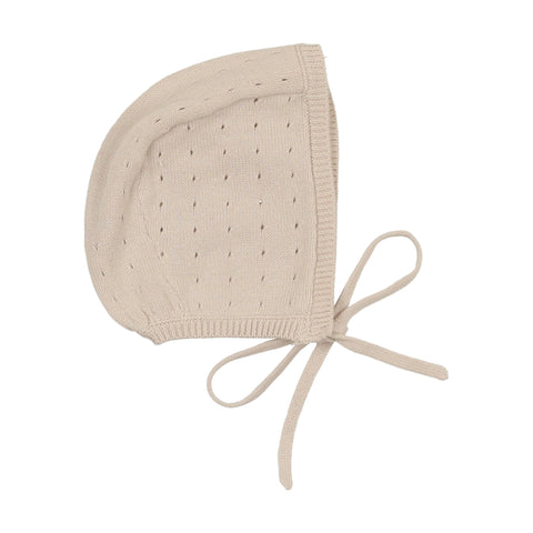 Lilette Taupe Dotted Open Knit Bonnet
