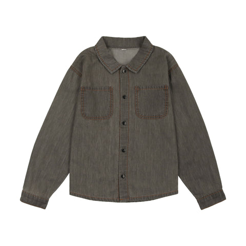 Lil Legs Grey Wash Denim Tencel Button Down Shirt