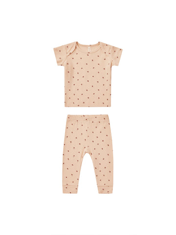Quincy Mae Shell Strawberries Ribbed Short Sleeve Tee + Legging Set