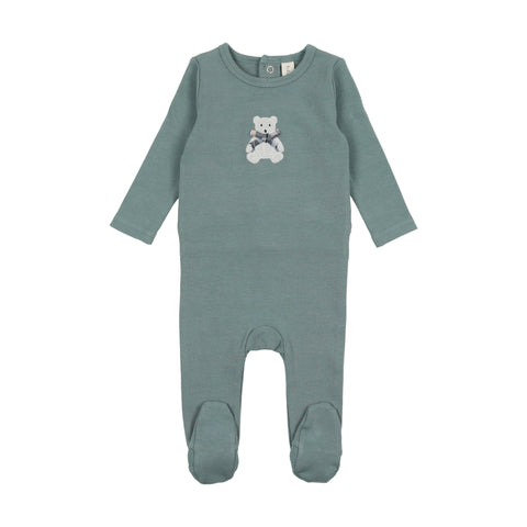 Lilette Blue Bear Embroidered Footie