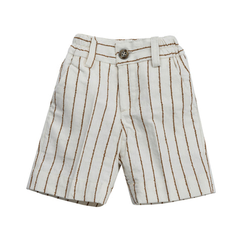 Emanuel Pris Off White & Tobacco Stripe Shorts
