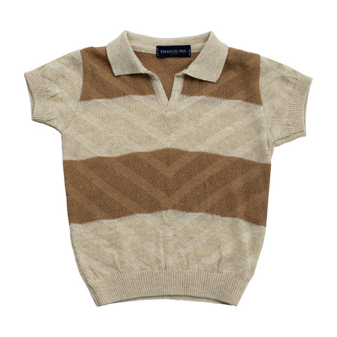 Emanuel Pris Tobacco Stripe Knit Textured Polo