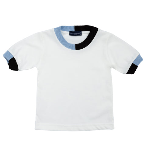 Emanuel Pris Off White Top with Blue Contrast Trim