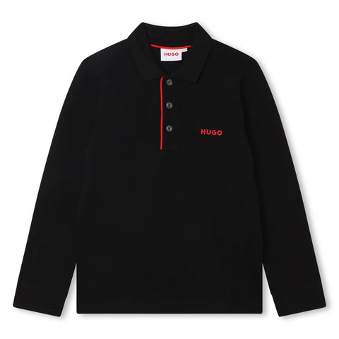 Hugo Black & Red Pique LS Polo