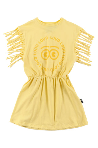 Loud Apparel Mare Yellow/Spectra Printed Fringe T-shirt Dress