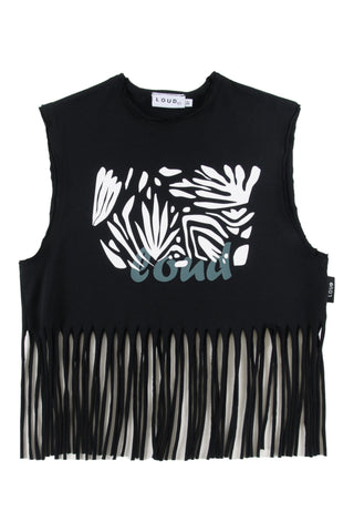 Loud Apparel Black Hau'oli Fringe Crop Top