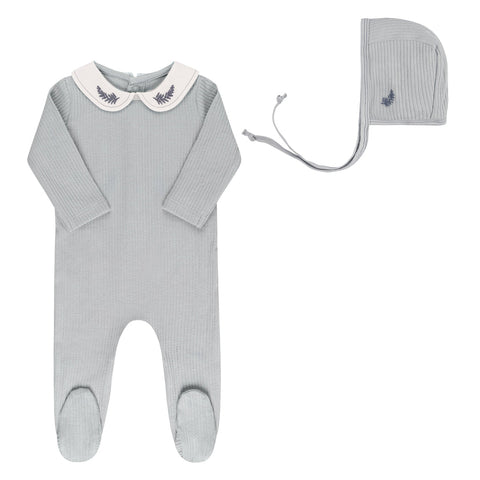 Ely's & Co Blue Leaf Footie + Bonnet