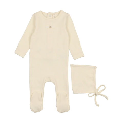 Lilette Ivory Pointelle Circle Footie & Hat Set