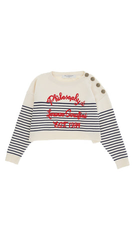 Philosophy White Blue Striped Sweatshirt