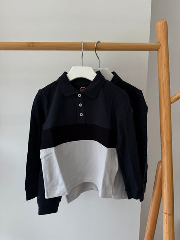 Colmar Navy Contrast Collar Long Sleeve Piquet Polo