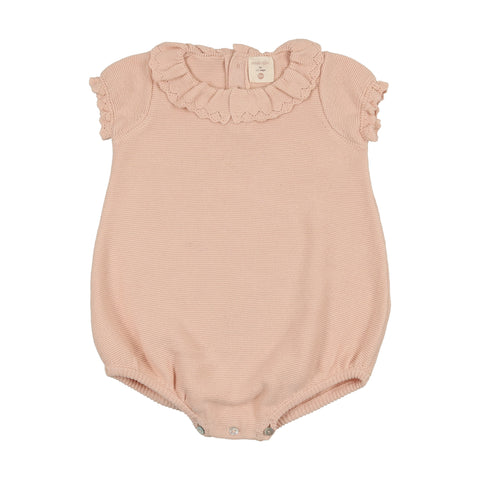Lilette Soft Pink Knit Ruffle Collar Romper